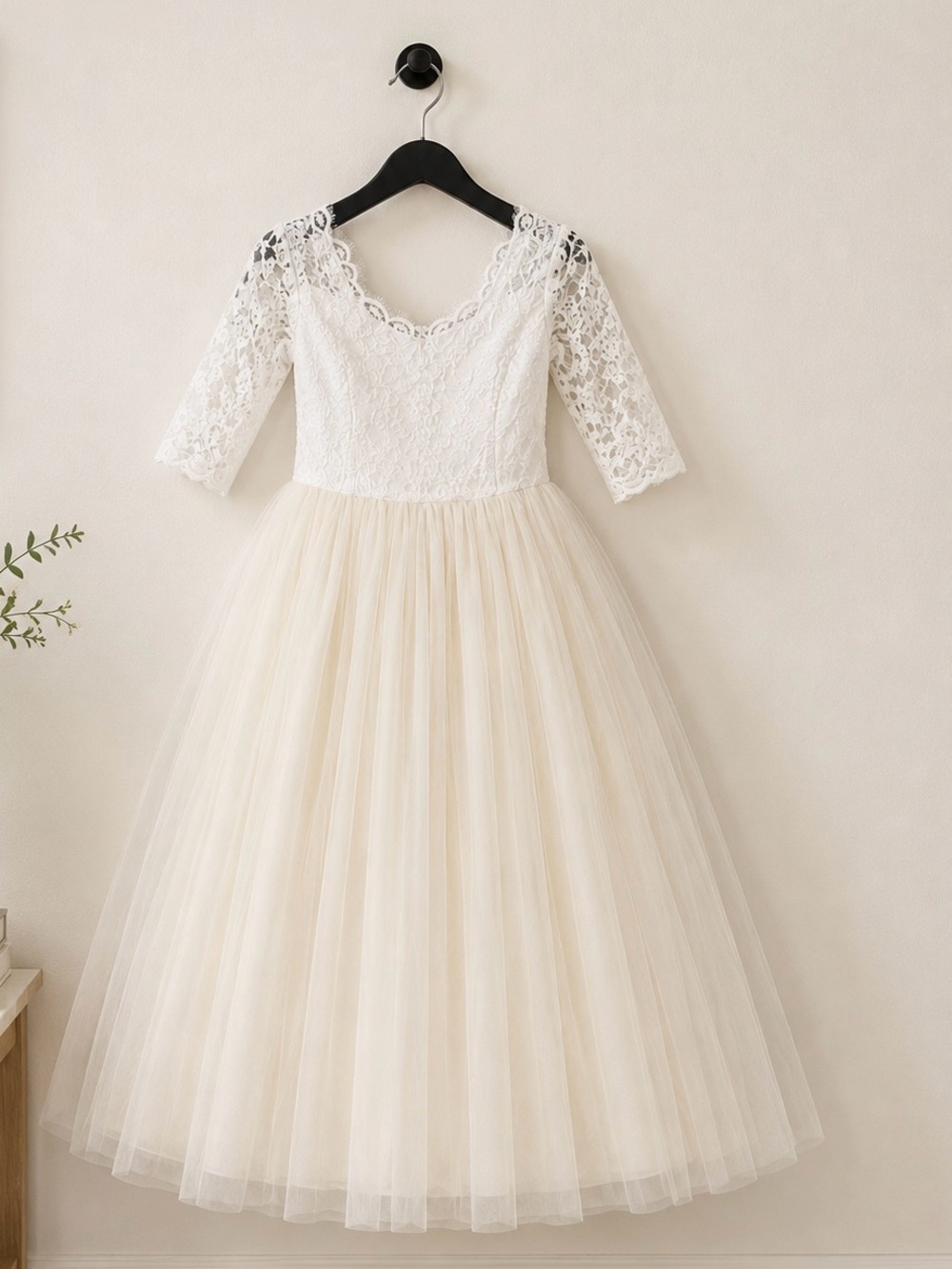 Girls Lace Bodice Tulle Dress in Ivory